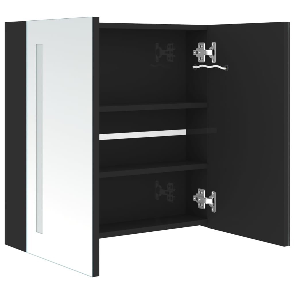 vidaXL Armario de baño con espejo LED negro brillante 62x14x60 cm