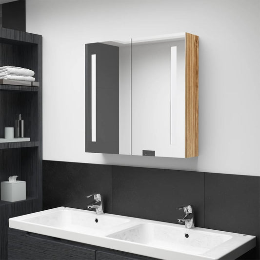 vidaXL Armario de baño con espejo y LED color roble 62x14x60 cm