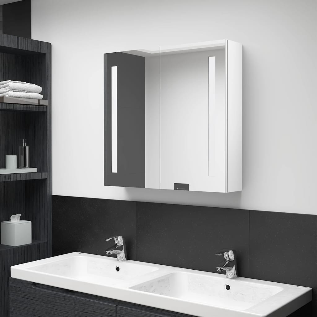 vidaXL Armario de baño con espejo LED blanco brillante 62x14x60 cm