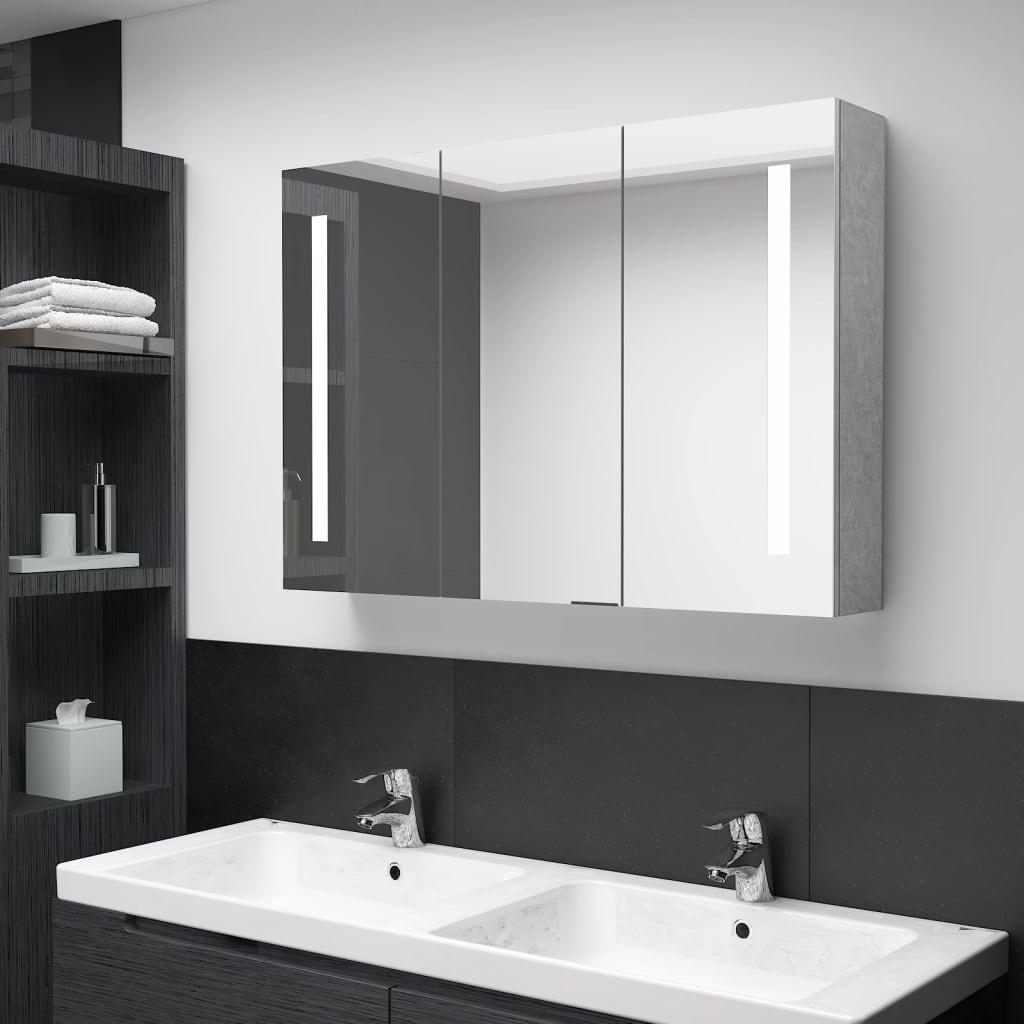 vidaXL Armario de baño con espejo LED gris hormigón 89x14x62 cm