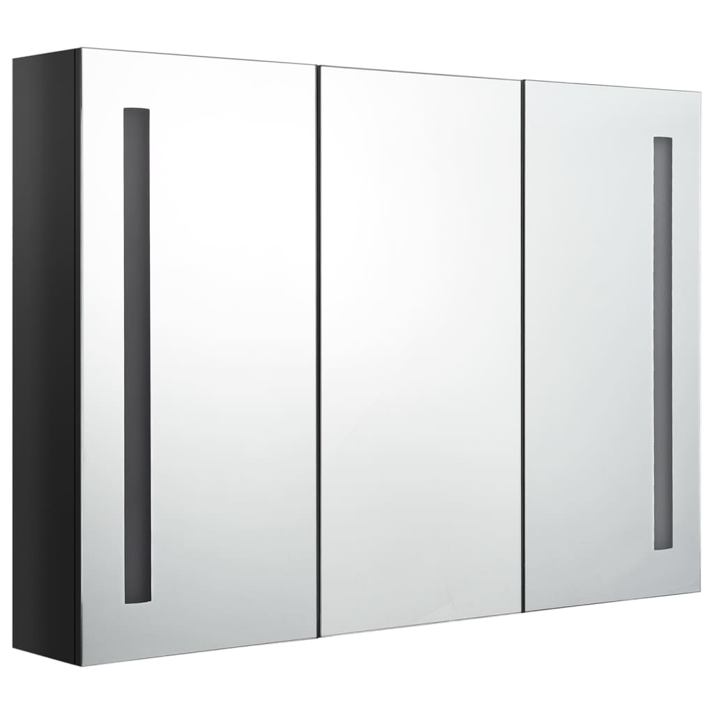 vidaXL Armario de baño con espejo LED negro brillante 89x14x62 cm