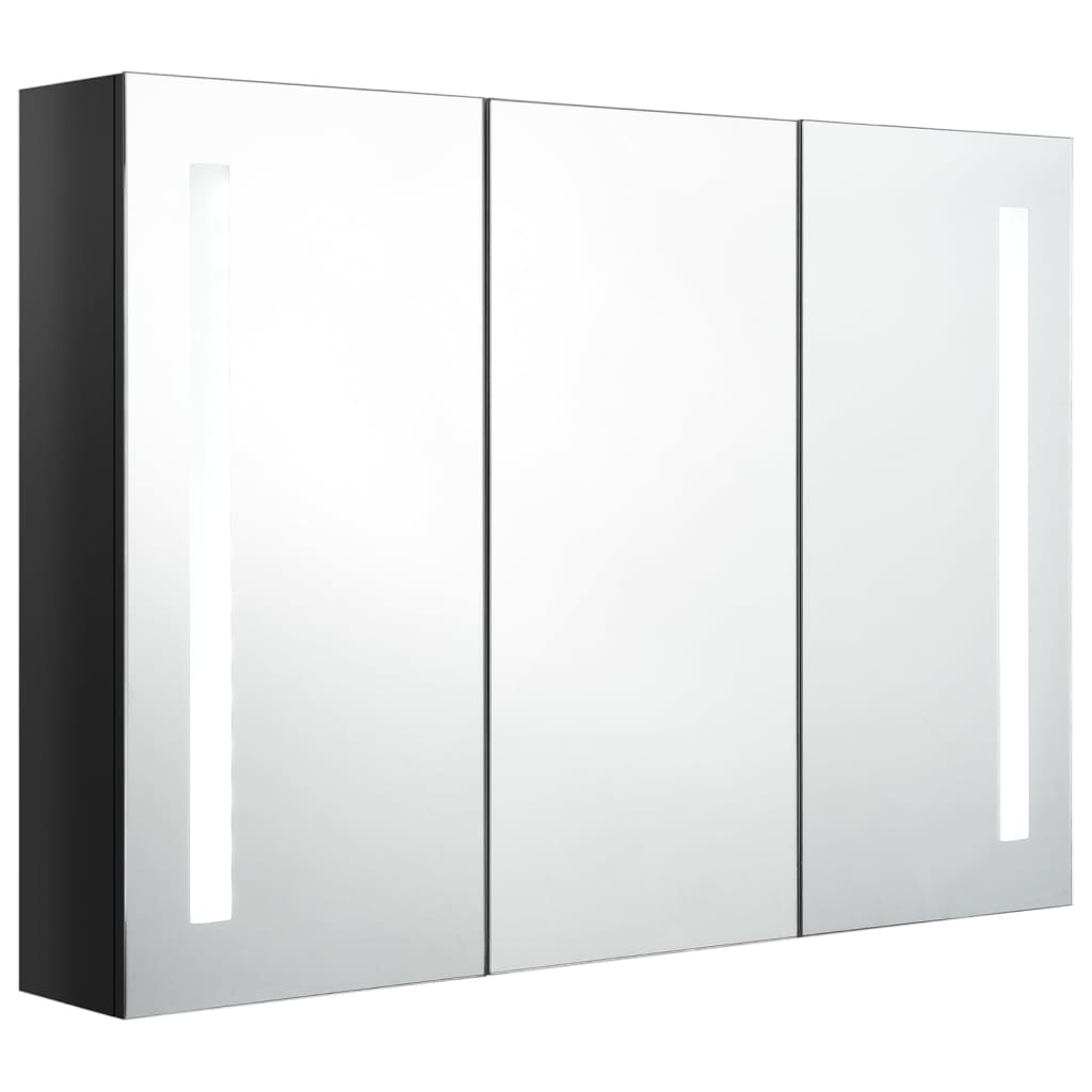 vidaXL Armario de baño con espejo LED negro brillante 89x14x62 cm