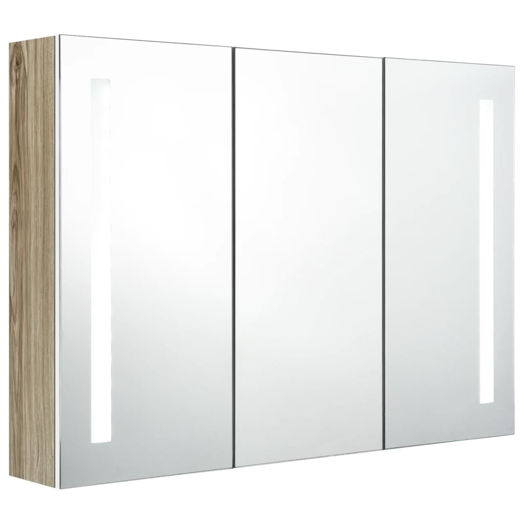 vidaXL Armario de baño con espejo LED blanco y roble 89x14x62 cm