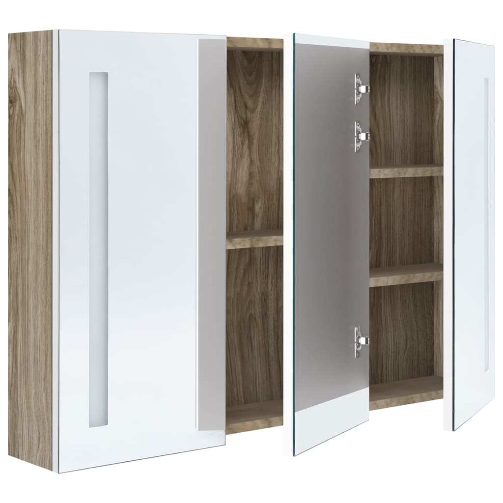 vidaXL Armario de baño con espejo LED blanco y roble 89x14x62 cm