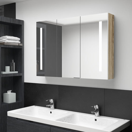 vidaXL Armario de baño con espejo LED blanco y roble 89x14x62 cm