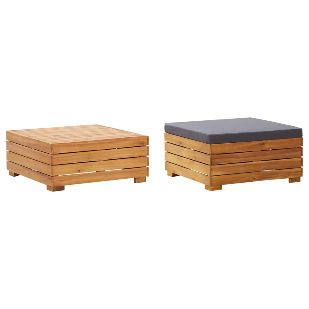 vidaXL Mesa de jardin y reposapiés con cojin y de madera maciza acacia