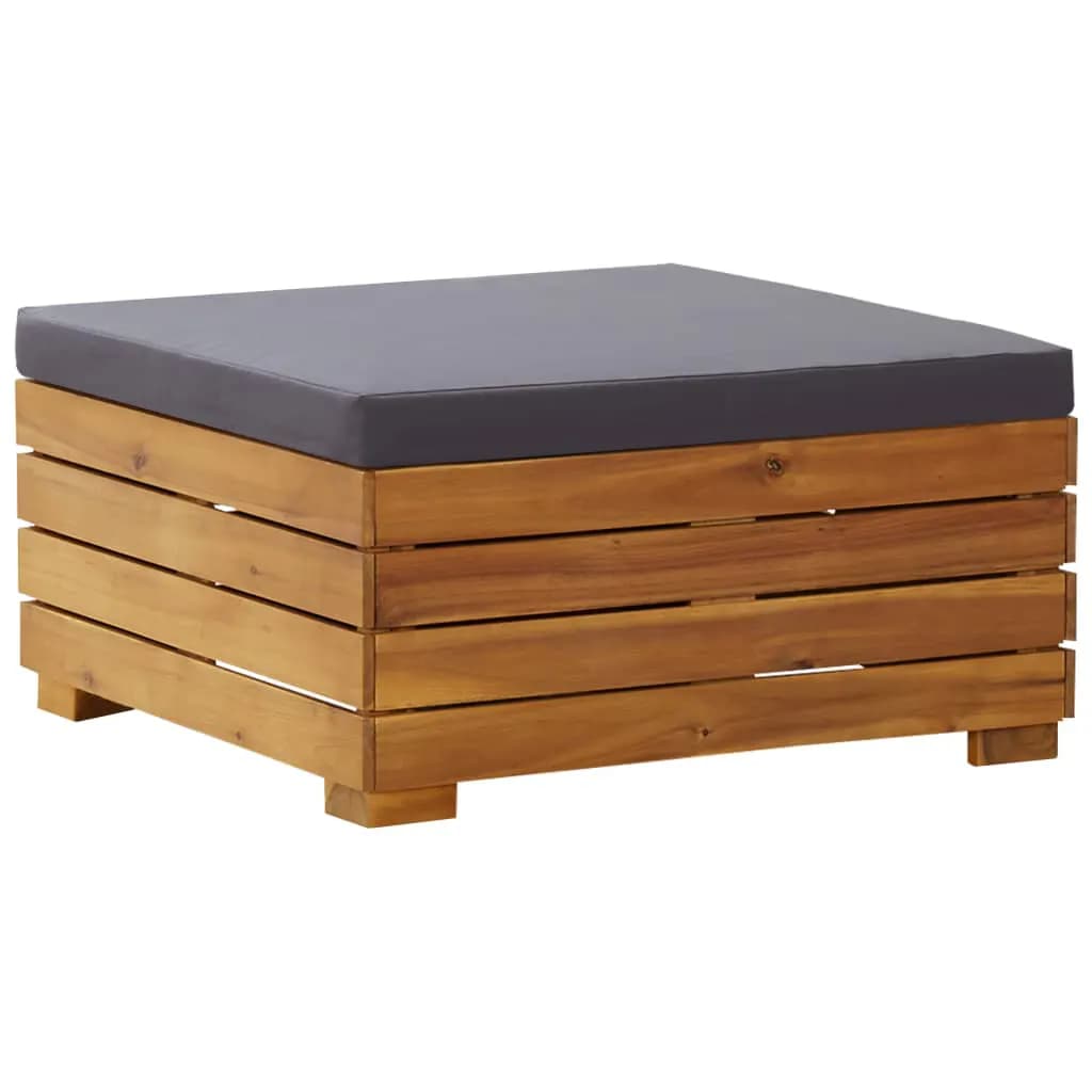 vidaXL Mesa de jardin y reposapiés con cojin y de madera maciza acacia