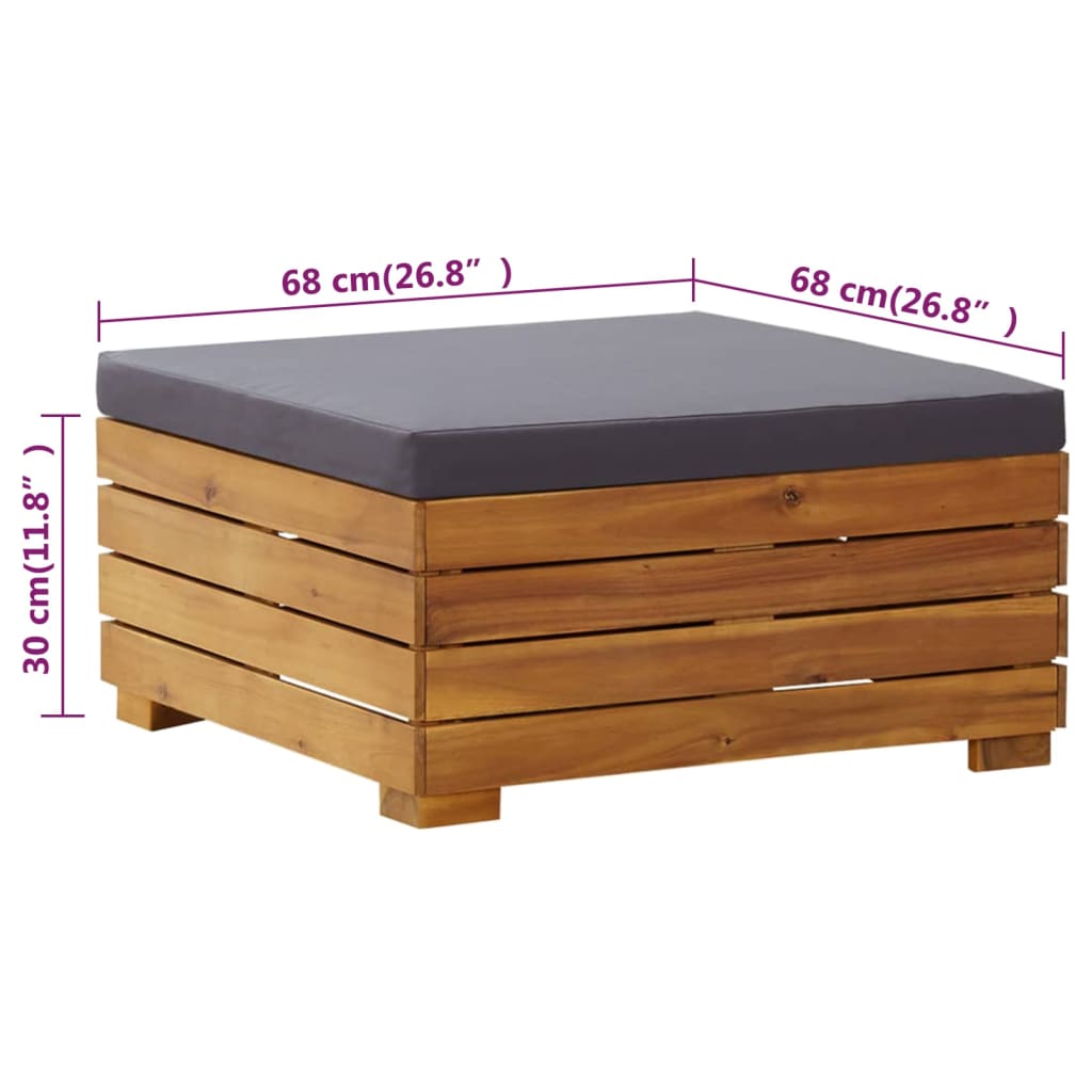 vidaXL Mesa de jardin y reposapiés con cojin y de madera maciza acacia