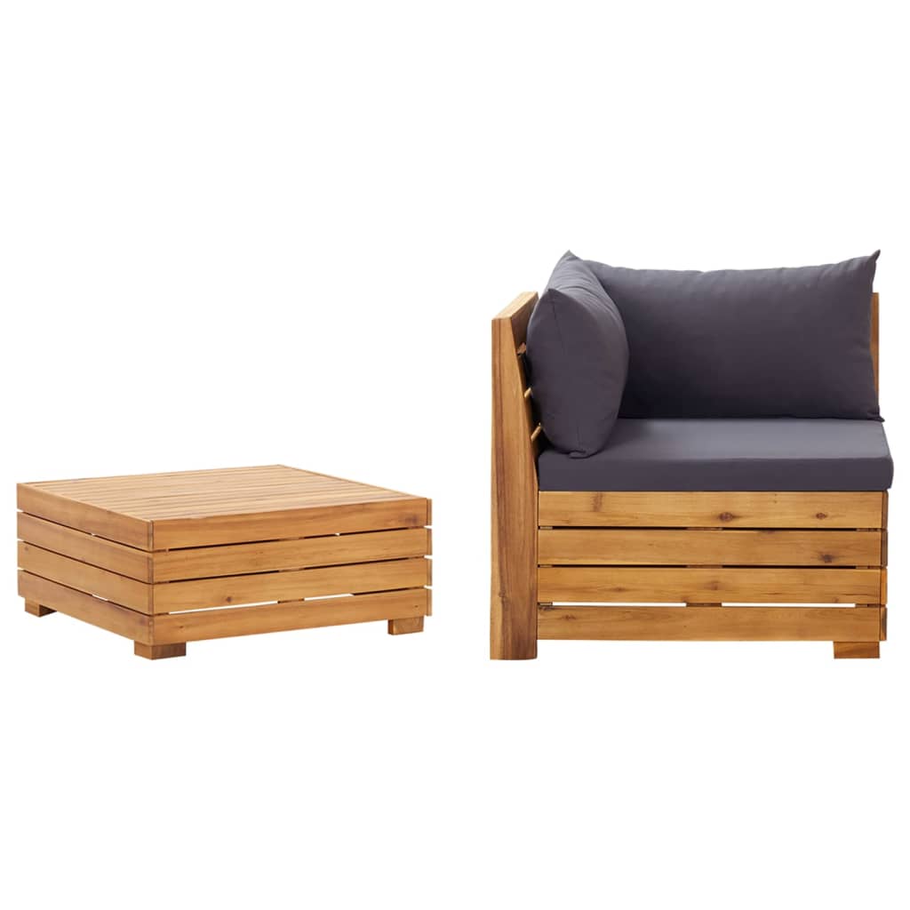 vidaXL Muebles de jardín 2 piezas con cojines madera maciza de acacia