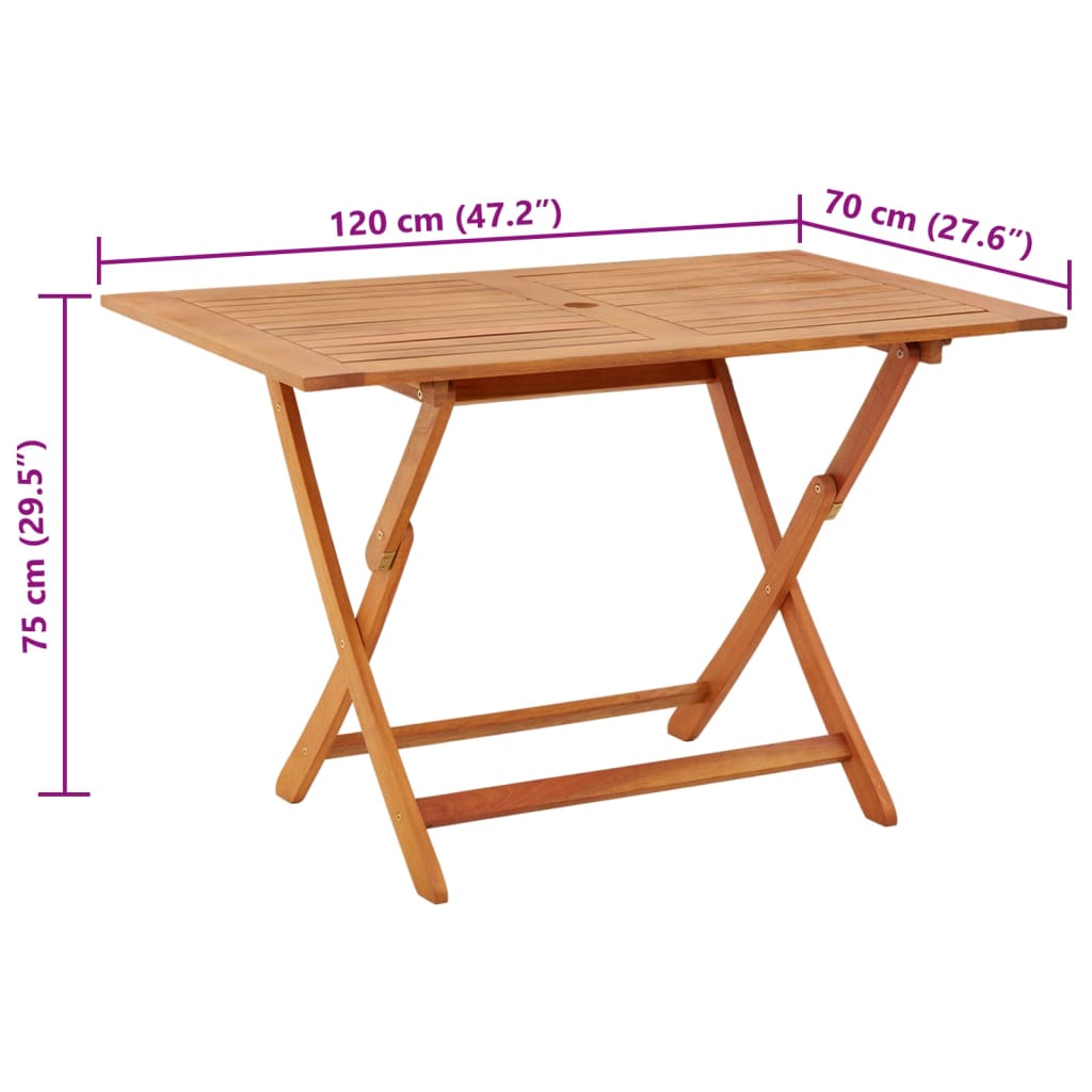 vidaXL Mesa de jardín plegable madera maciza de eucalipto 120x70x75 cm