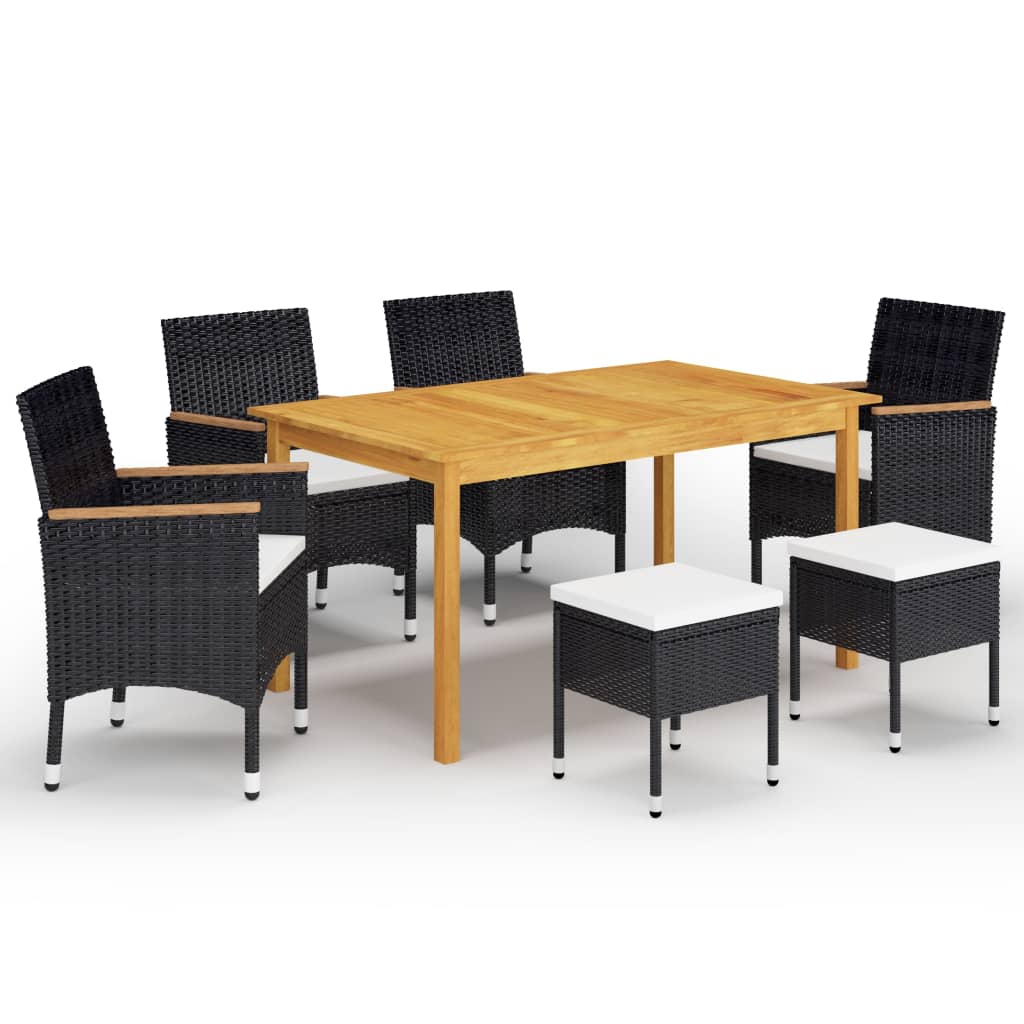 vidaXL Juego de comedor de jardín de 7 piezas negro