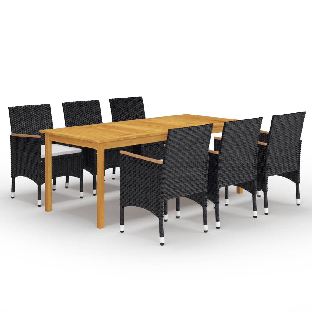 vidaXL Juego de comedor de jardín de 7 piezas negro