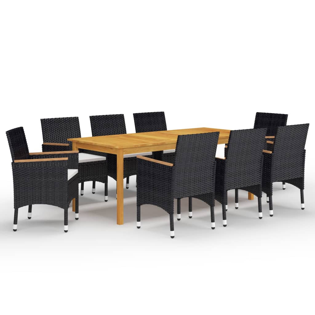 vidaXL Juego de comedor de jardín de 9 piezas negro