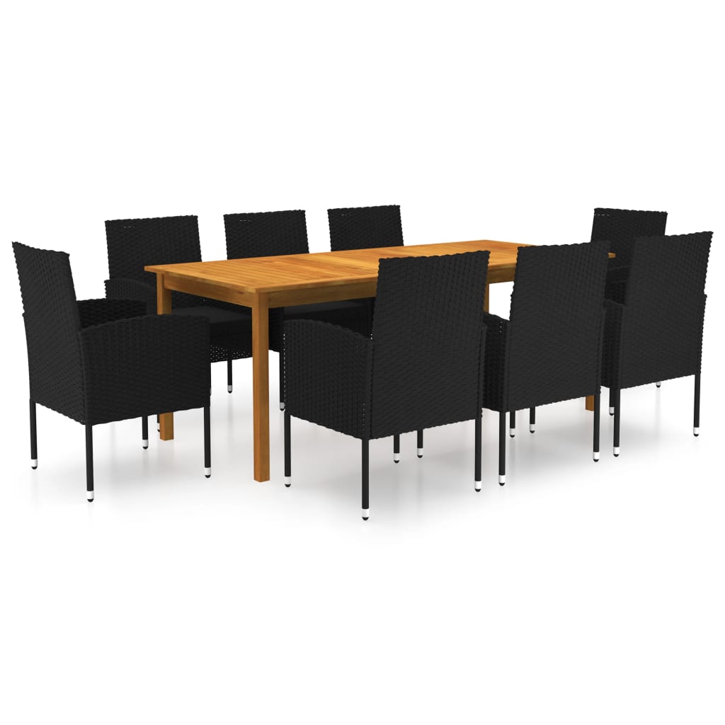 vidaXL Juego de comedor de jardín de 9 piezas negro