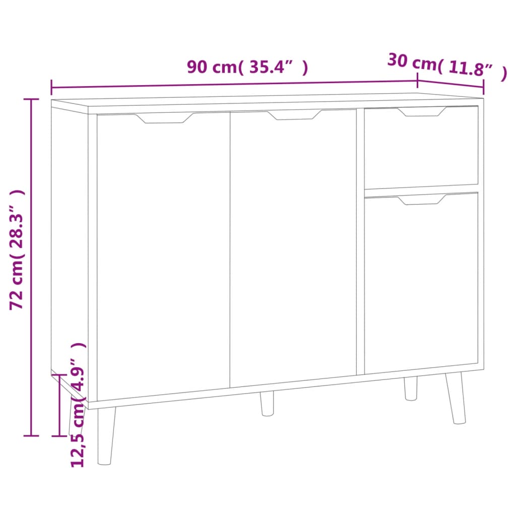 vidaXL Aparador de madera contrachapada blanco 90x30x72 cm