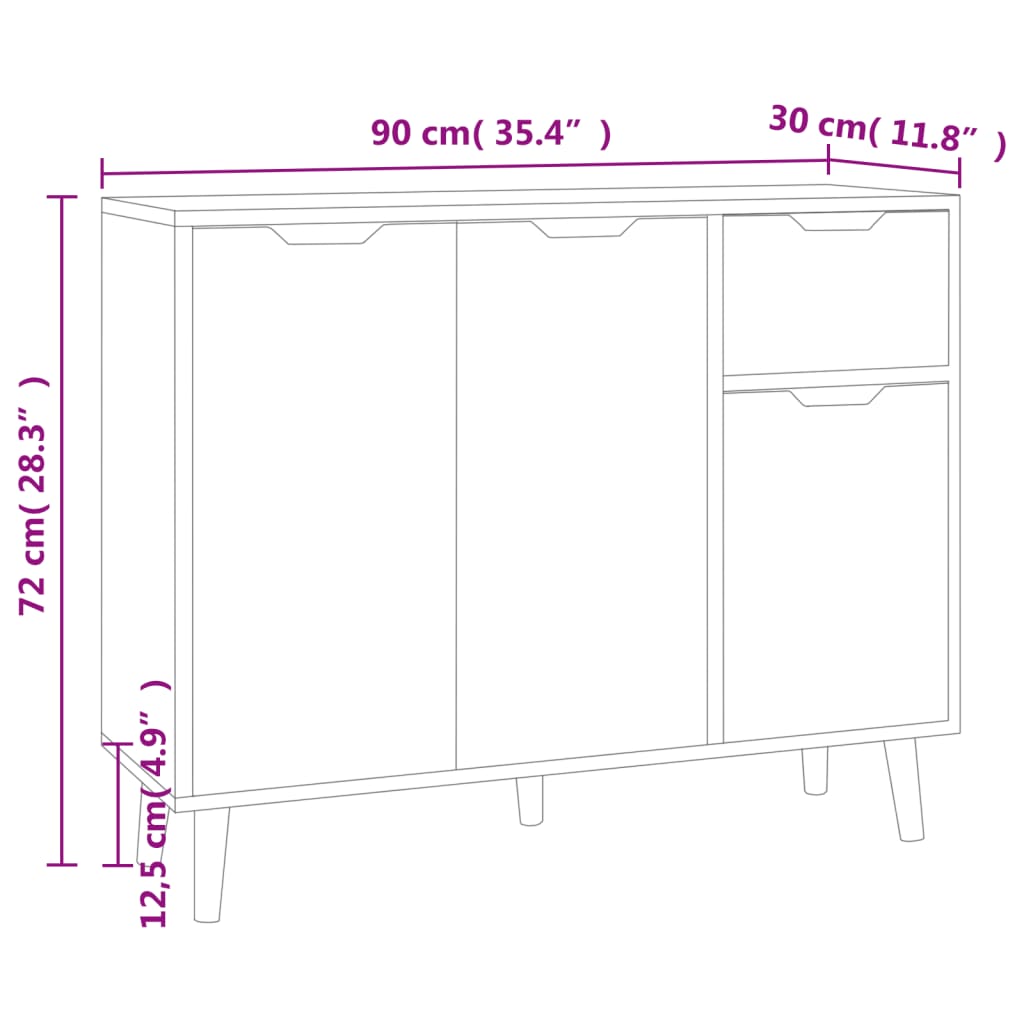 vidaXL Aparador madera de ingeniería blanco brillante 90x30x72 cm