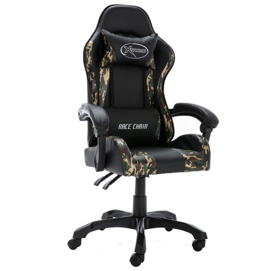 vidaXL Silla gaming de cuero sintético negro y camuflaje