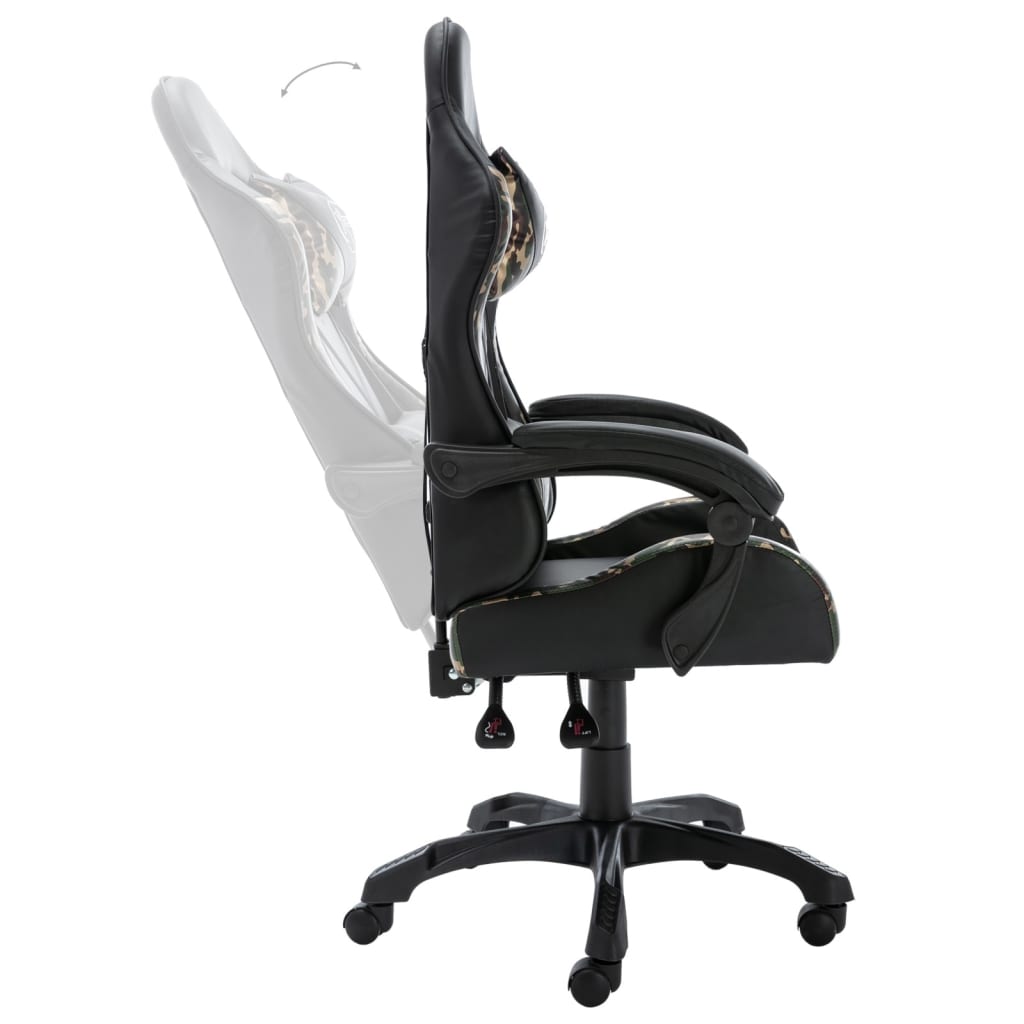 vidaXL Silla gaming de cuero sintético negro y camuflaje