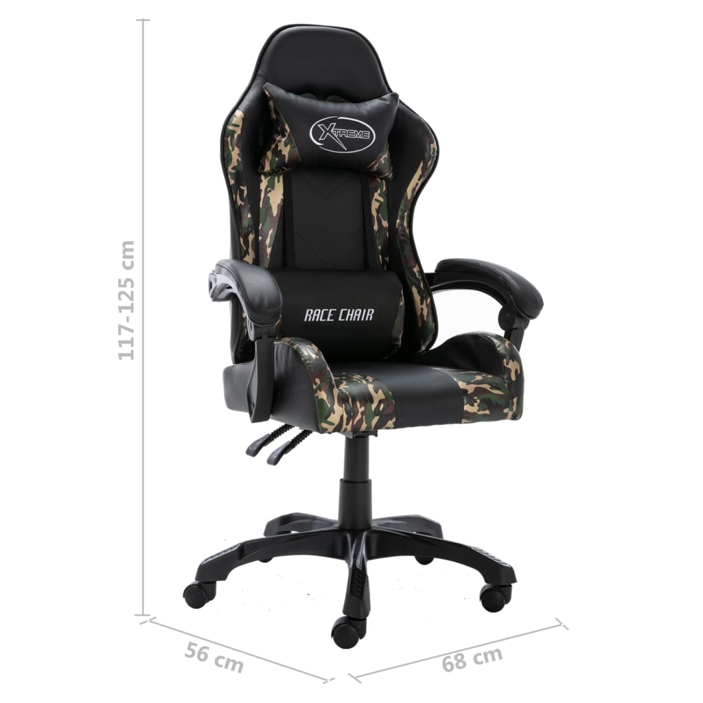 vidaXL Silla gaming de cuero sintético negro y camuflaje