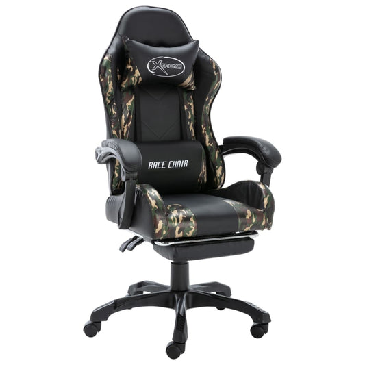 vidaXL Silla gaming con reposapiés cuero sintético negro y camuflaje