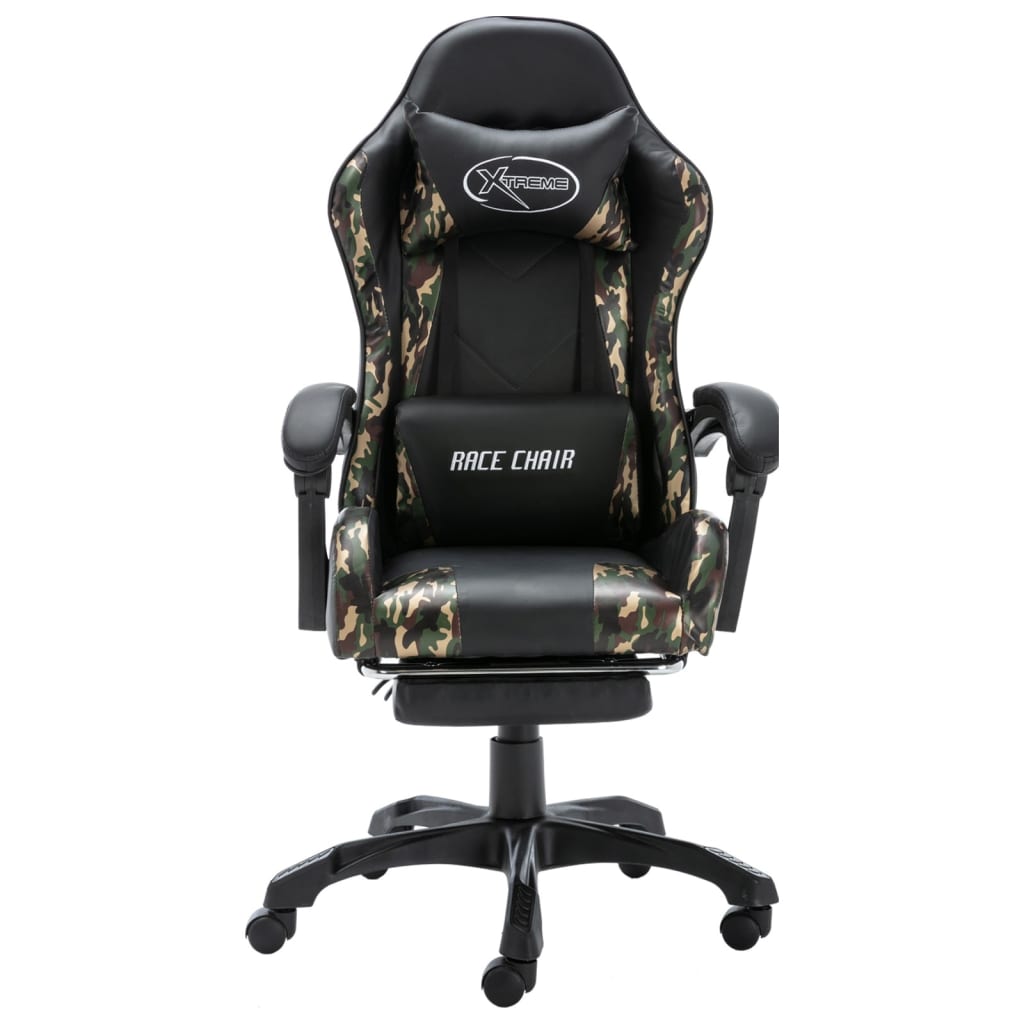 vidaXL Silla gaming con reposapiés cuero sintético negro y camuflaje