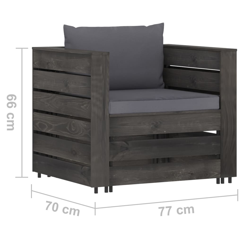 vidaXL Muebles de jardín 2 piezas con cojines madera impregnada gris