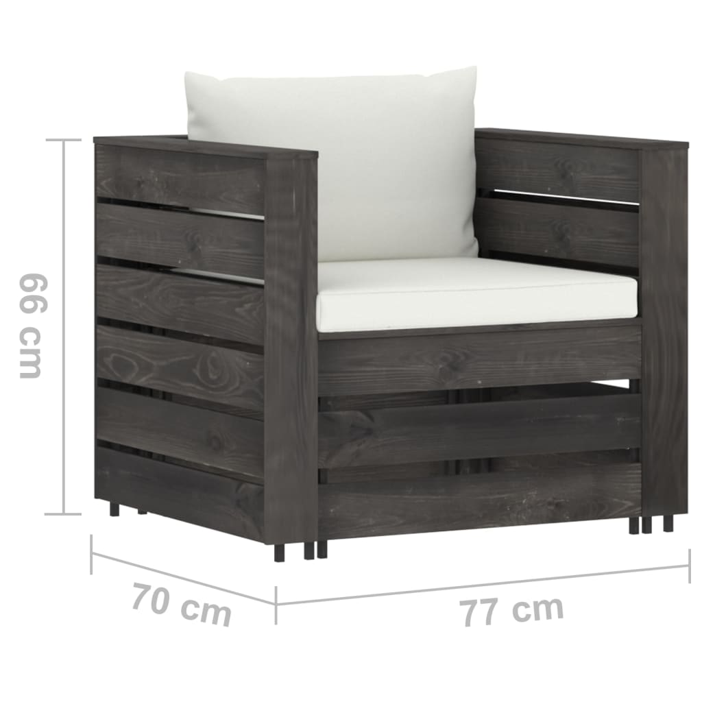 vidaXL Muebles de jardín 2 pzas con cojines gris madera impregnada