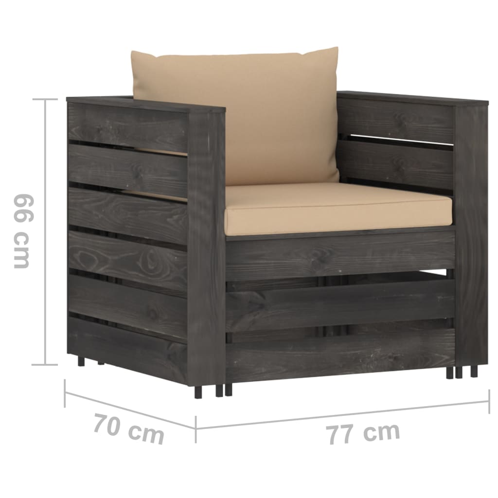 vidaXL Muebles de jardín 2 pzas con cojines gris madera impregnada