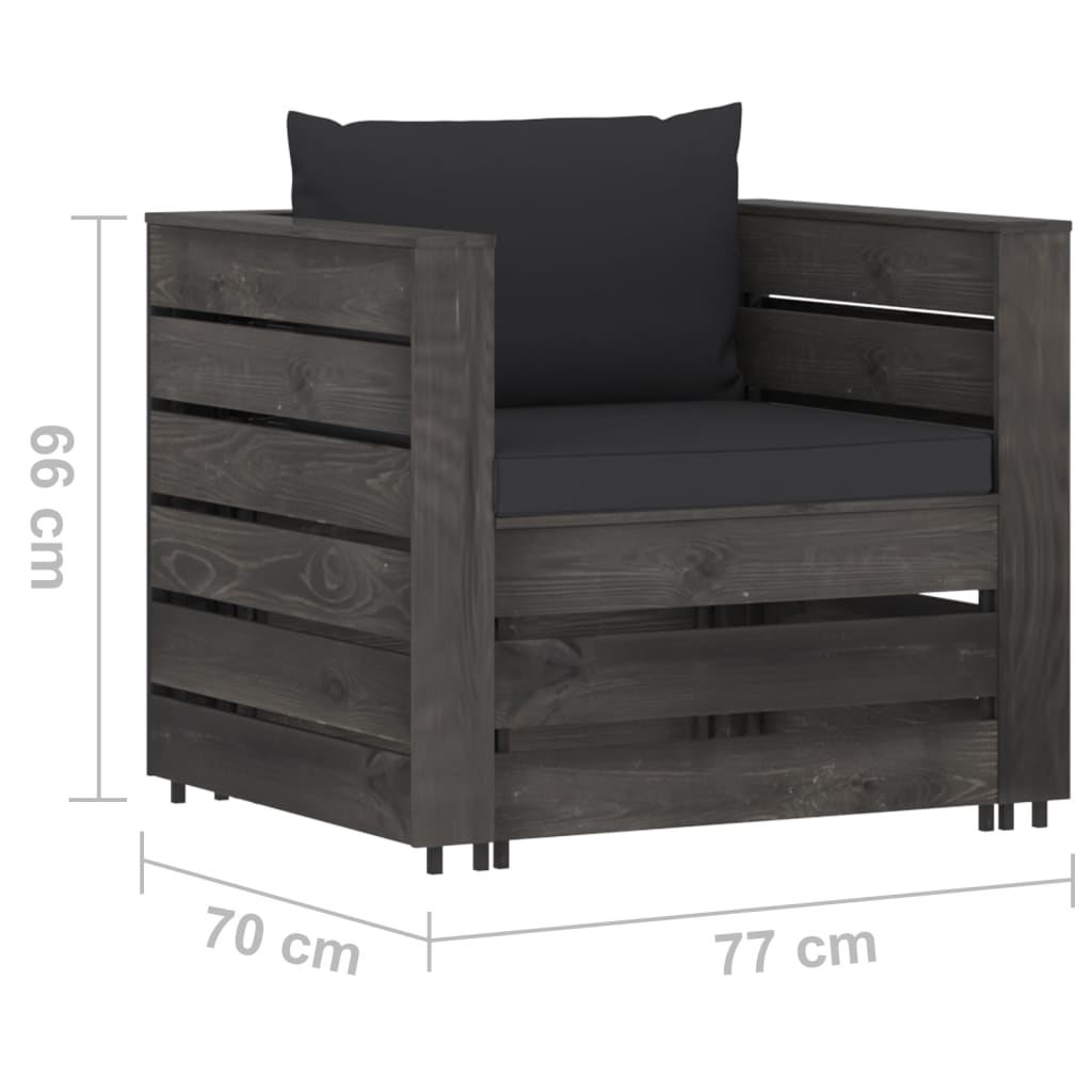 vidaXL Muebles de jardín 2 piezas con cojines madera impregnada gris