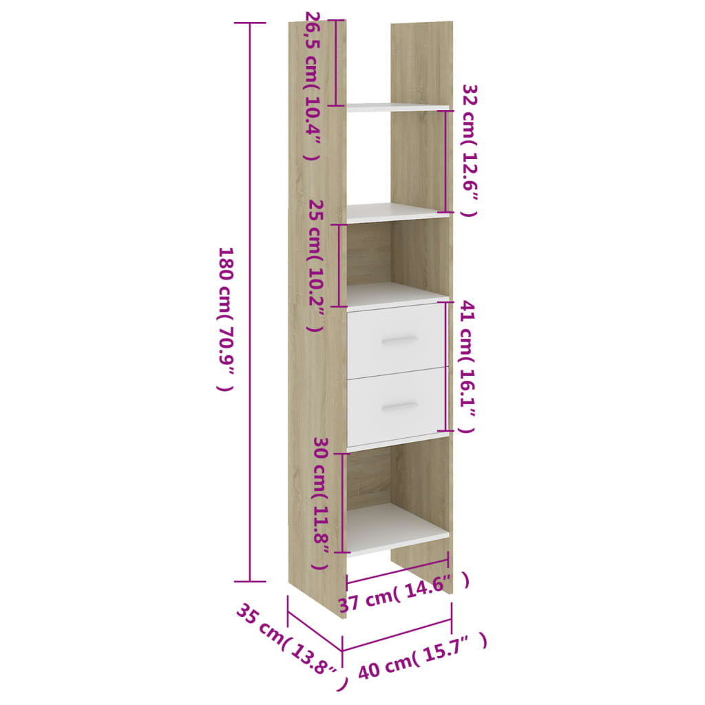 vidaXL Estantería de madera contrachapada blanco y roble 40x35x180 cm