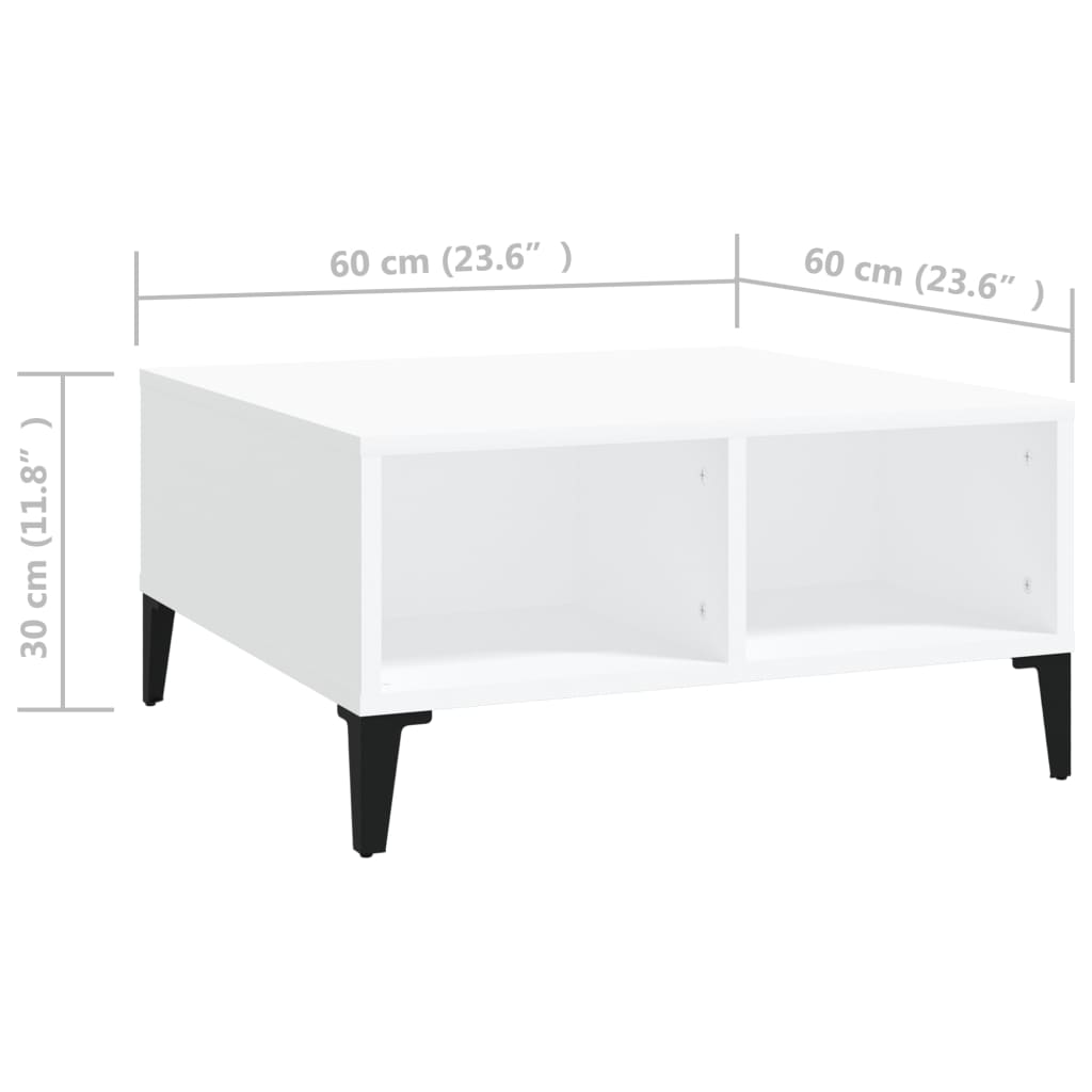 vidaXL Mesa de centro madera contrachapada blanca 60x60x30 cm