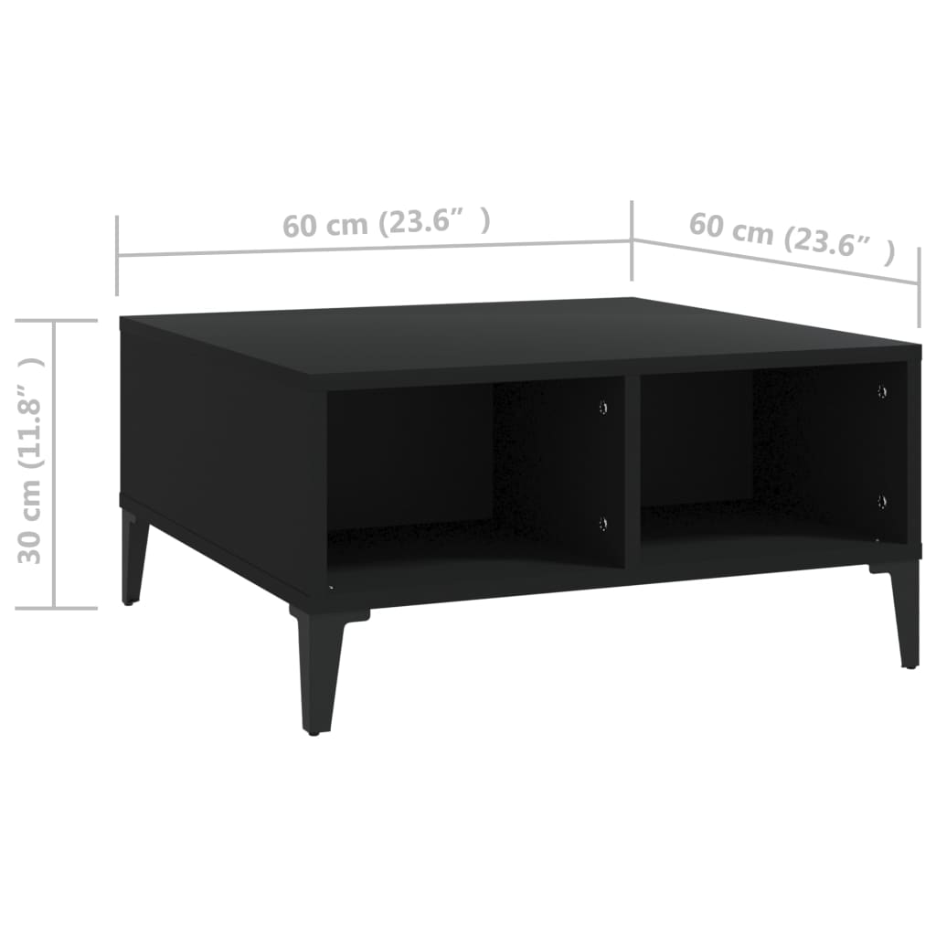 vidaXL Mesa de centro madera contrachapada negro 60x60x30 cm