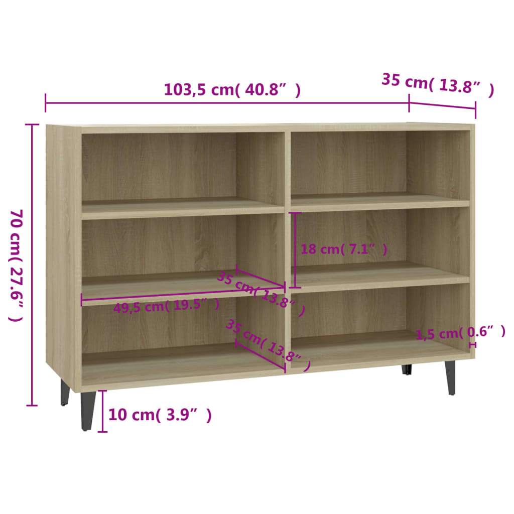 vidaXL Aparador de madera contrachapada roble Sonoma 103,5x35x70 cm