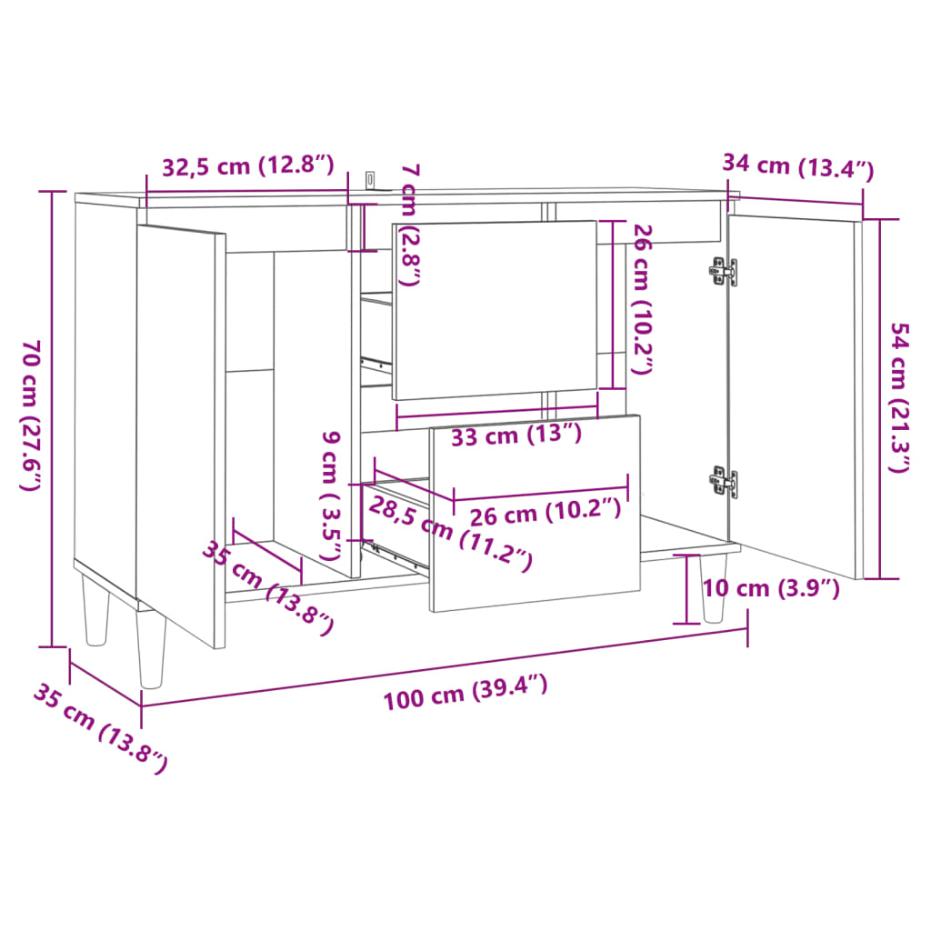 vidaXL Aparador madera de ingeniería roble Sonoma 101x35x70 cm