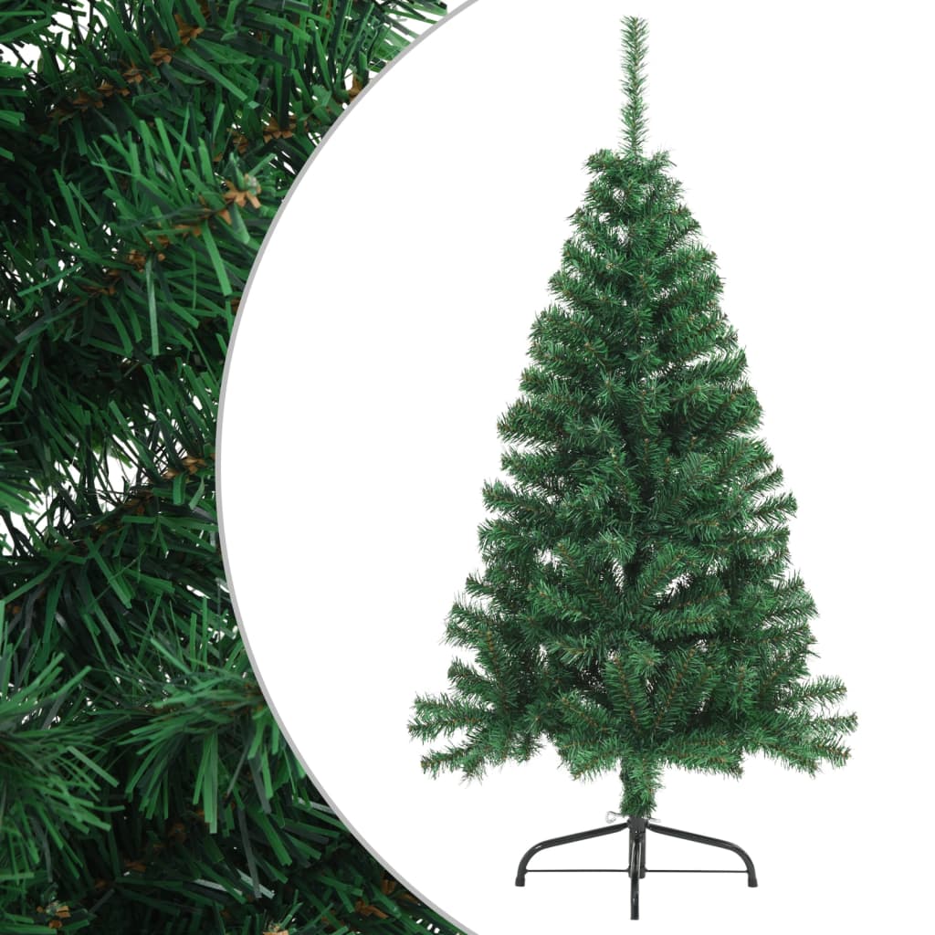 vidaXL Medio árbol de Navidad artificial con soporte PVC verde 120 cm