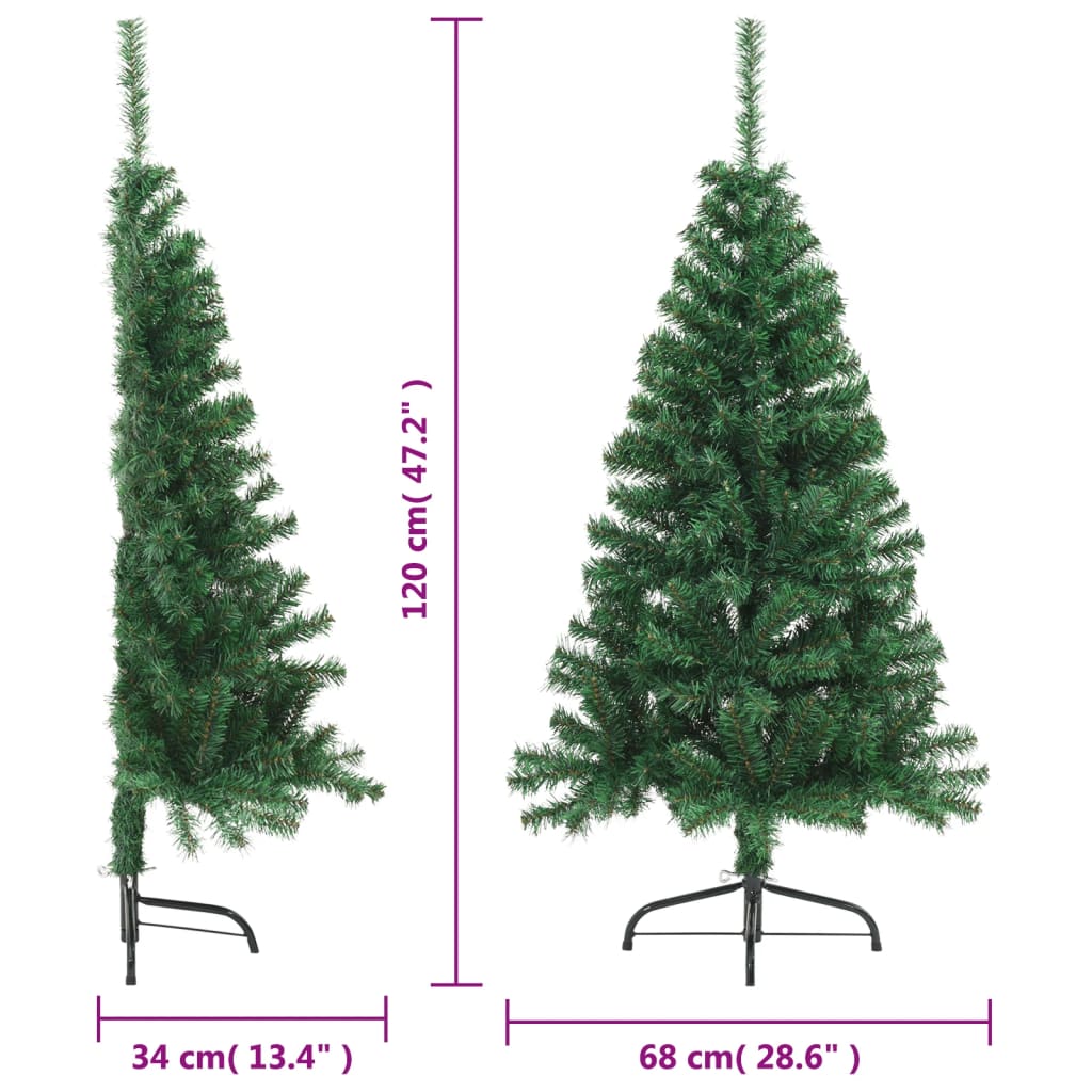 vidaXL Medio árbol de Navidad artificial con soporte PVC verde 120 cm