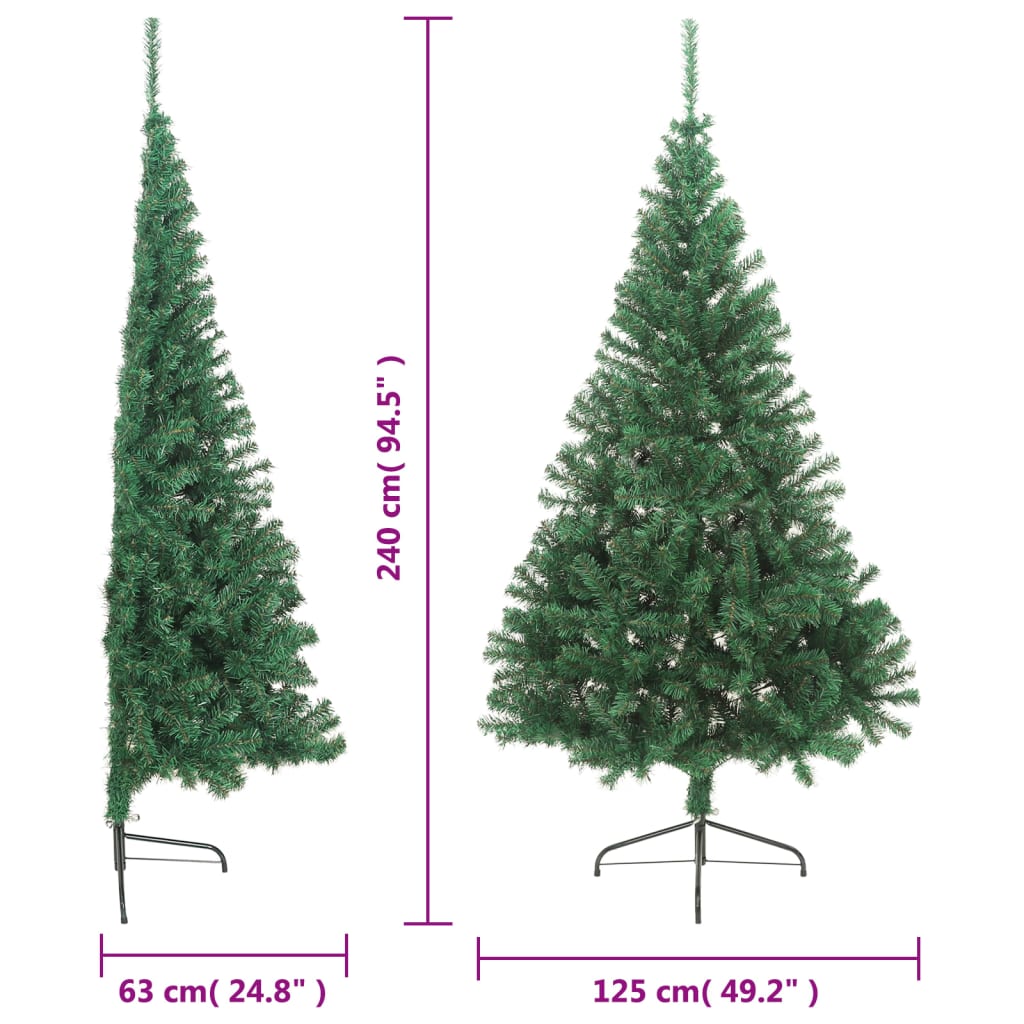 vidaXL Medio árbol de Navidad artificial con soporte PVC verde 240 cm