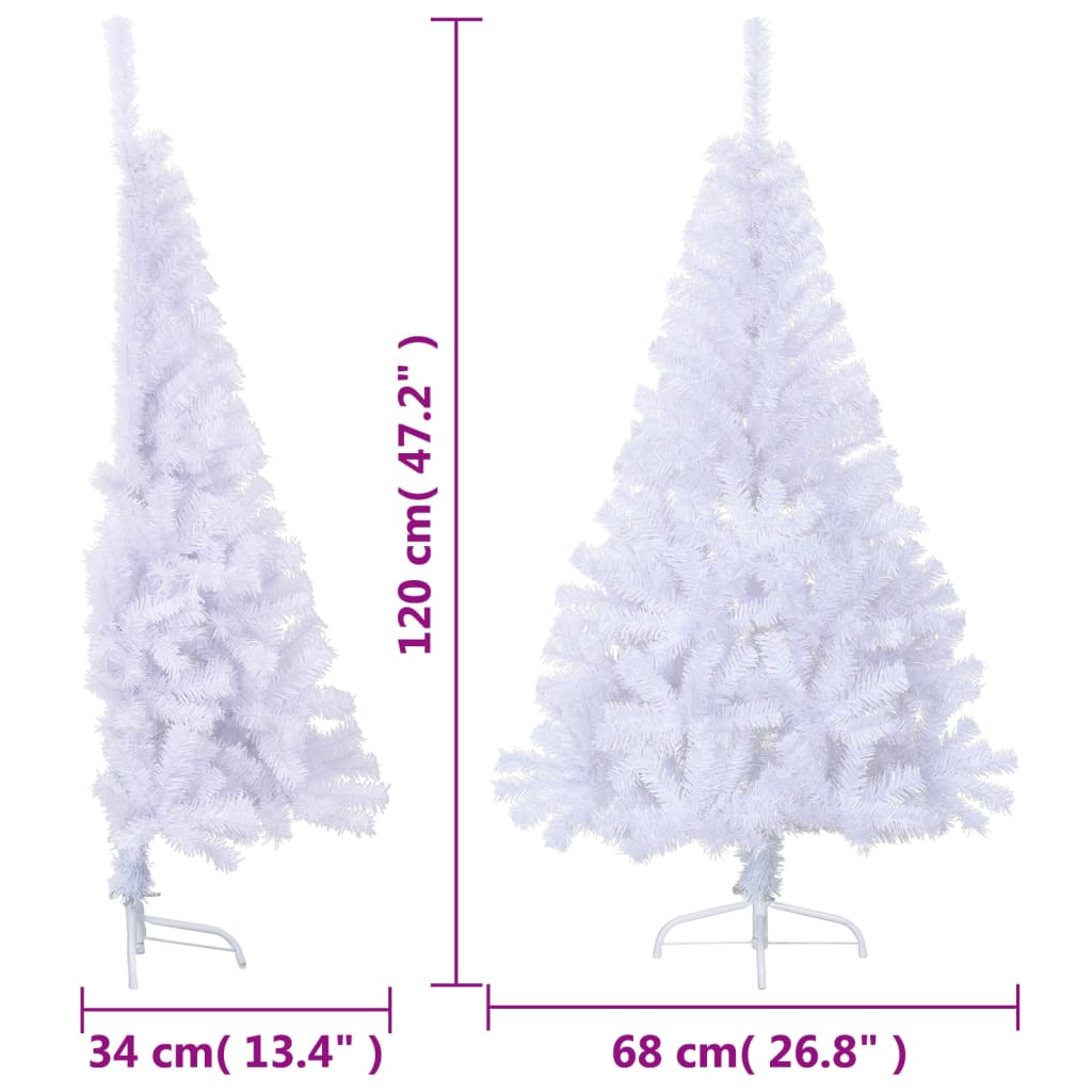 vidaXL Medio árbol de Navidad artificial con soporte PVC blanco 120 cm