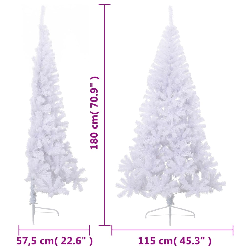 vidaXL Medio árbol de Navidad artificial con soporte PVC blanco 180 cm