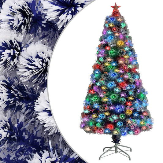 vidaXL Árbol de Navidad con luces fibra óptica blanco y azul 120 cm