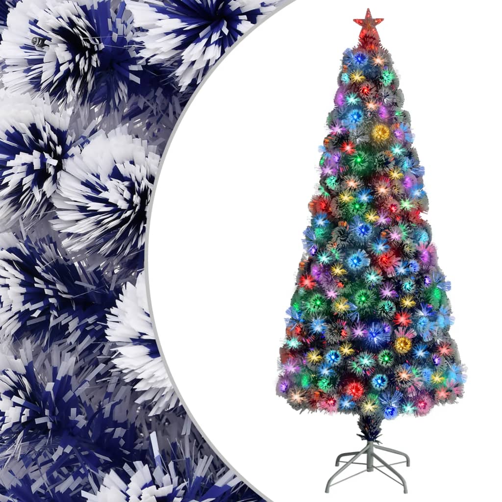 vidaXL Árbol de Navidad con luces fibra óptica blanco y azul 180 cm