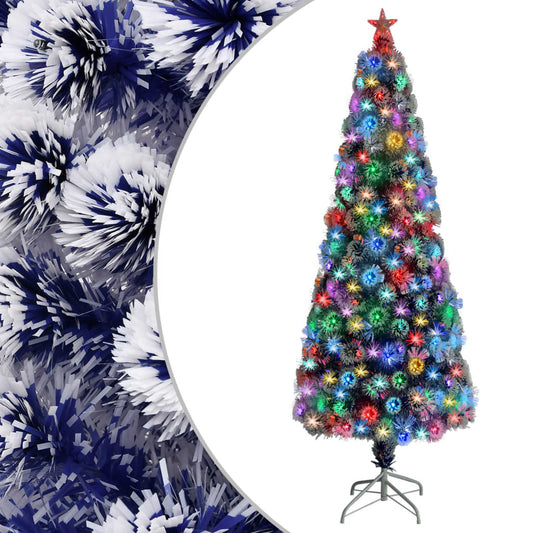 vidaXL Árbol de Navidad con luces fibra óptica blanco y azul 210 cm