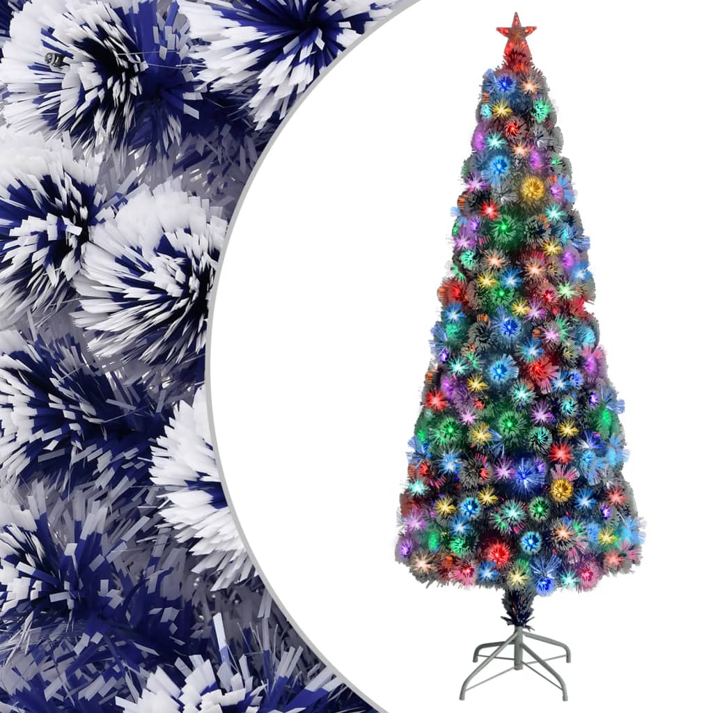 vidaXL Árbol de Navidad con luces fibra óptica blanco y azul 240 cm