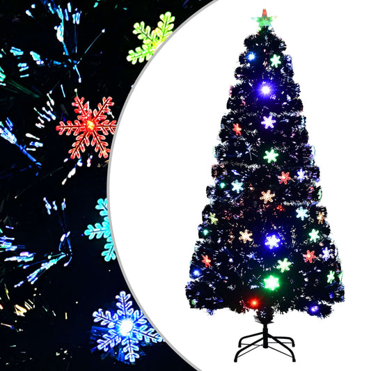 vidaXL Árbol de Navidad copos de nieve LED fibra óptica negro 150 cm