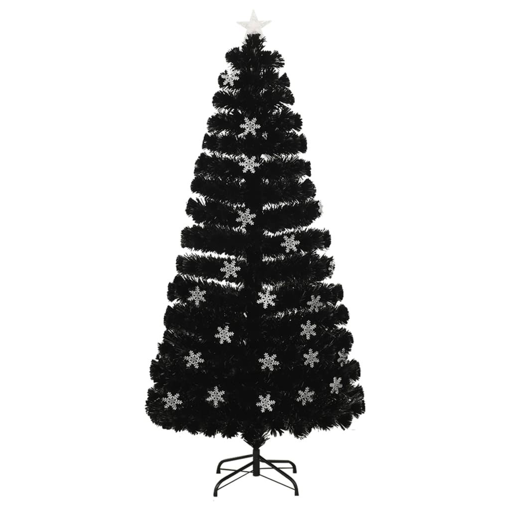 vidaXL Árbol de Navidad copos de nieve LED fibra óptica negro 150 cm