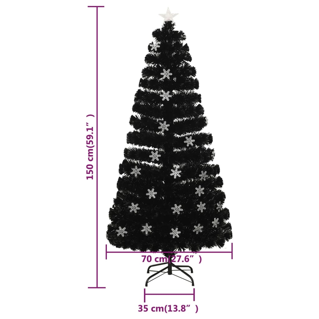 vidaXL Árbol de Navidad copos de nieve LED fibra óptica negro 150 cm