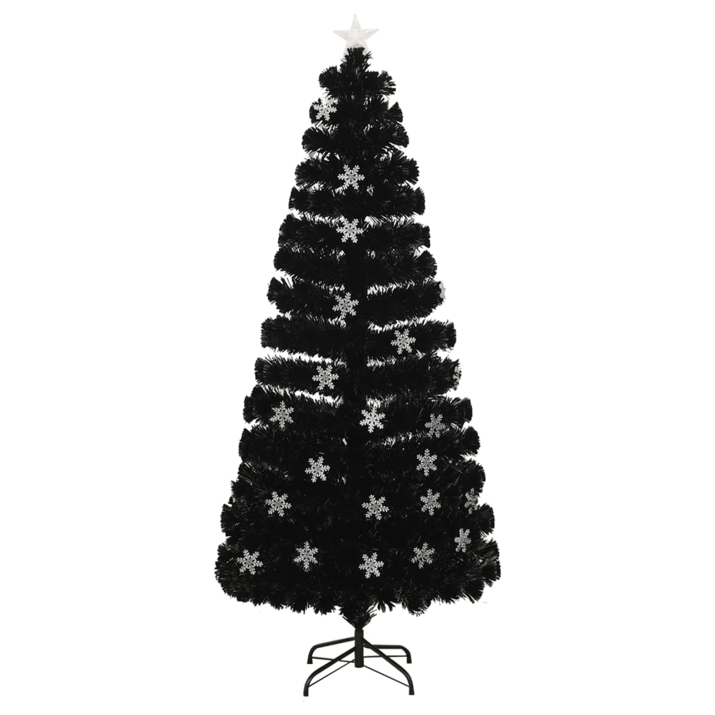 vidaXL Árbol de Navidad copos de nieve LED fibra óptica negro 180 cm