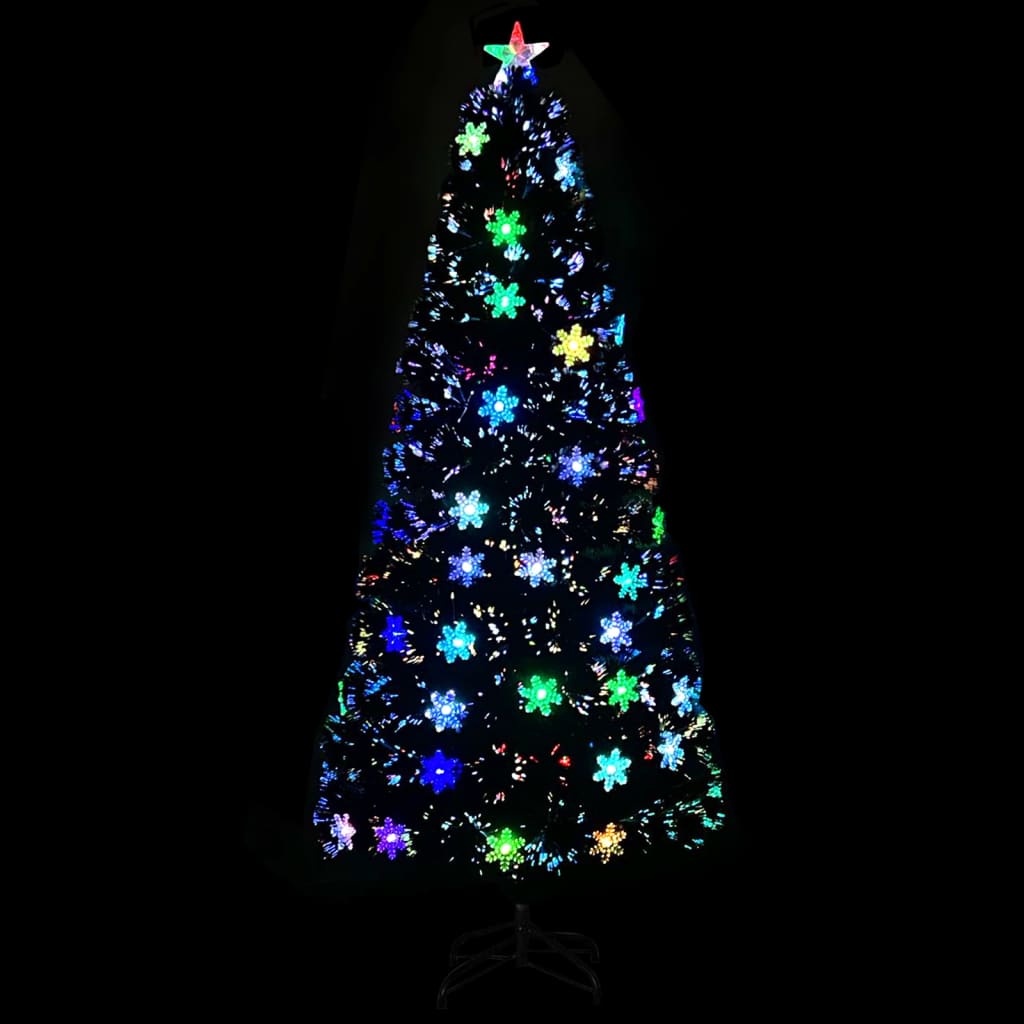 vidaXL Árbol de Navidad copos de nieve LED fibra óptica negro 180 cm