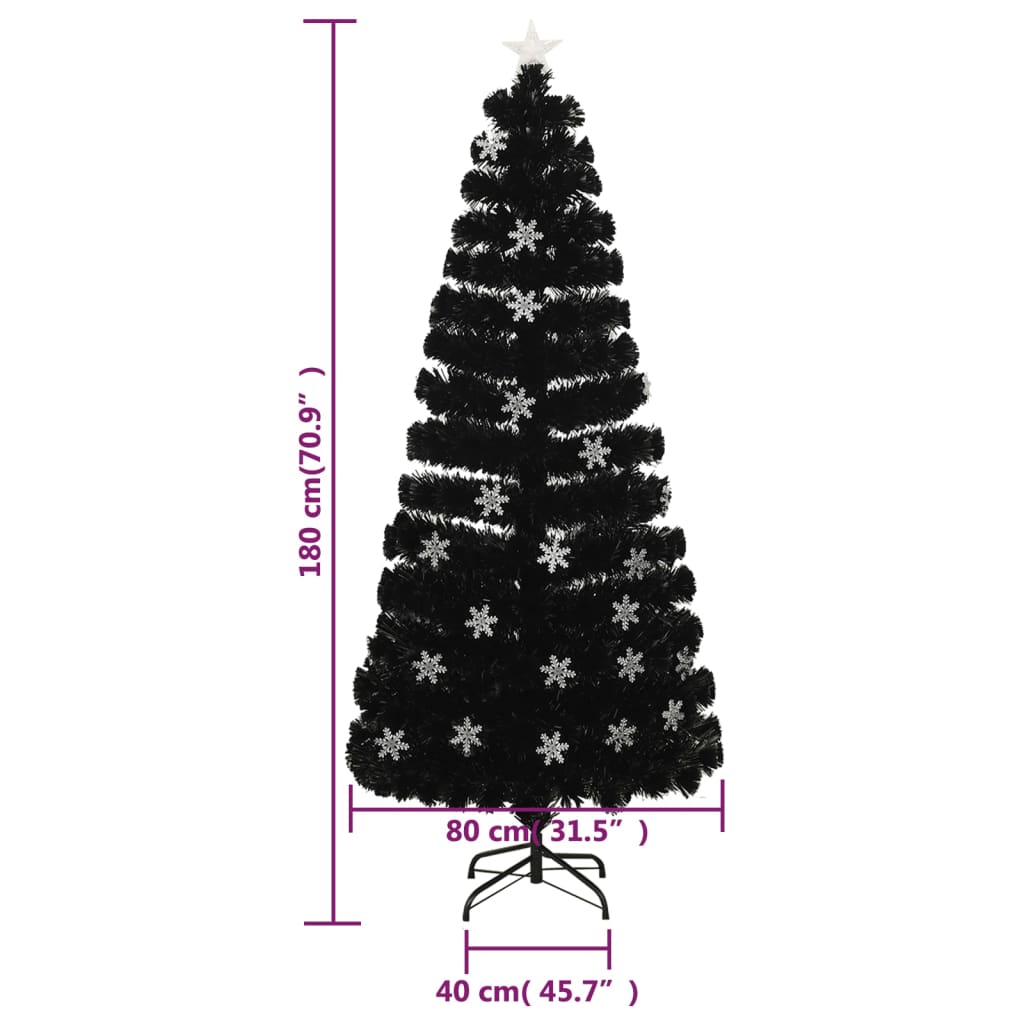 vidaXL Árbol de Navidad copos de nieve LED fibra óptica negro 180 cm