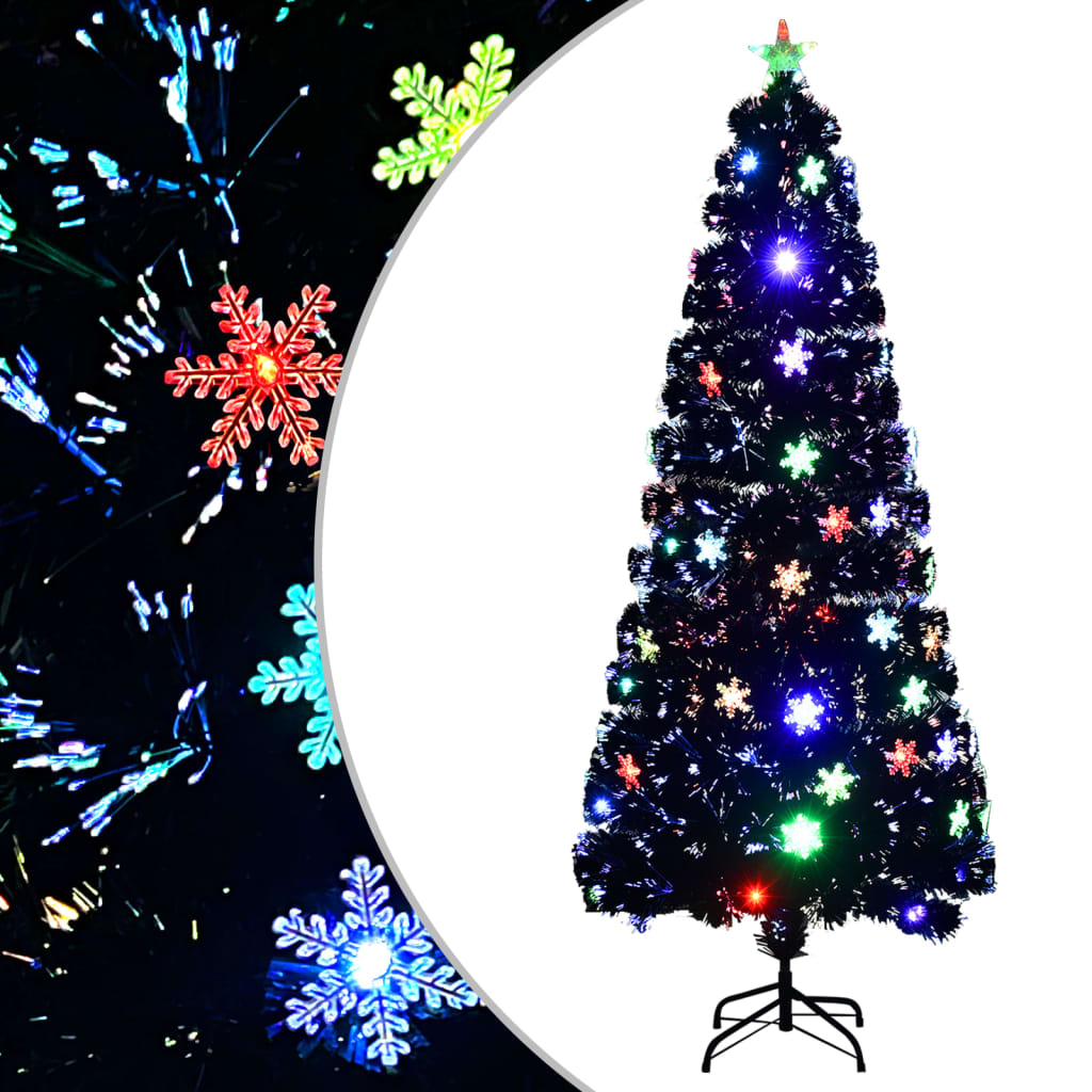 vidaXL Árbol de Navidad copos de nieve LED fibra óptica negro 210 cm